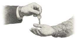 An icon depicting a hand giving another hand a pair of keys