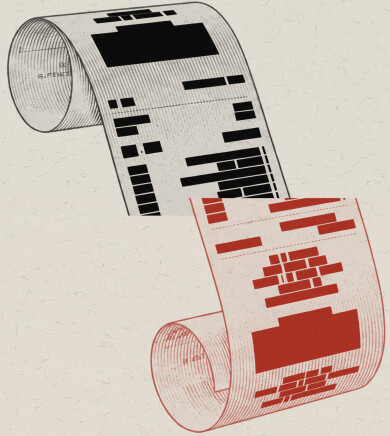 A receipt, cut in half